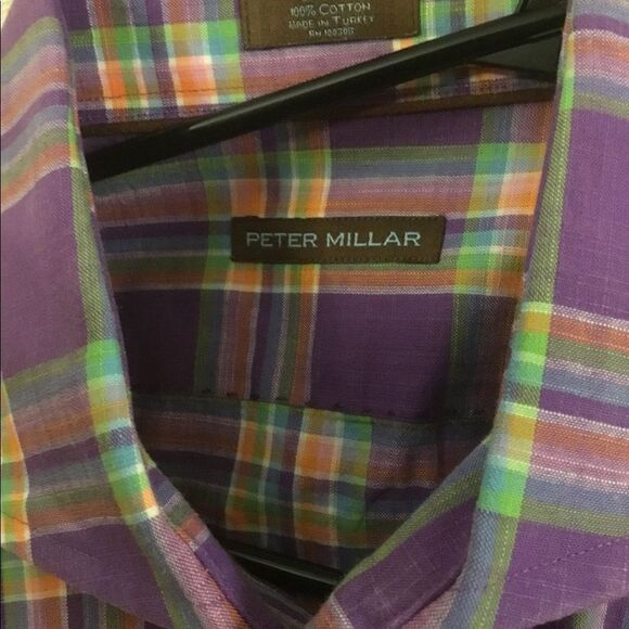 Peter Millar Fine Purple Mens Plaid Dress Shirt - Picture 3 of 4